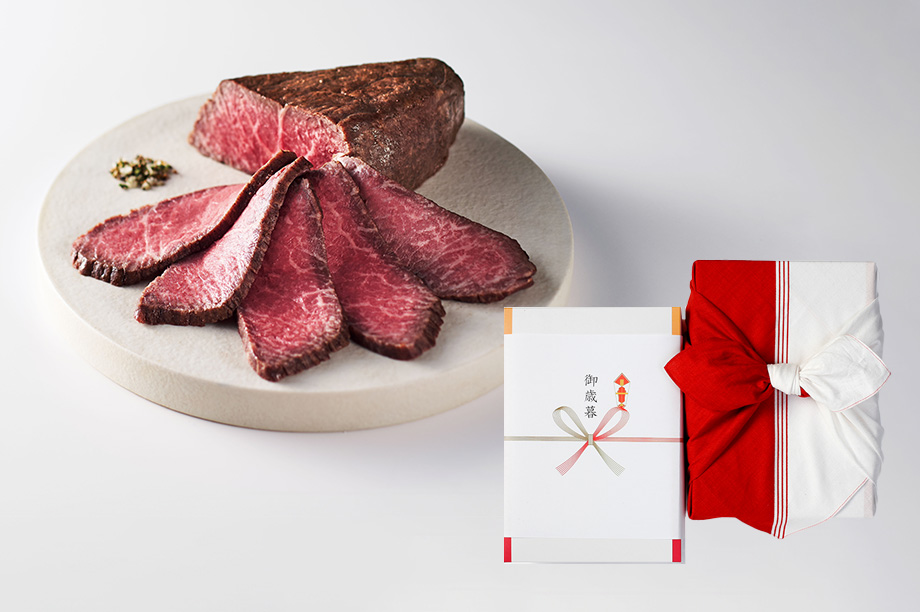 【御歳暮限定】奥出雲和牛のローストビーフモモ（ブロック250g）＆八雲塩 紅白風呂敷包装